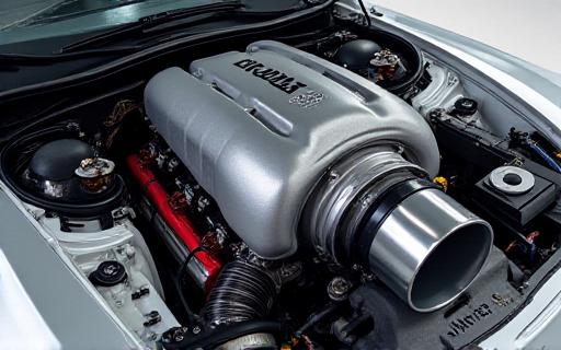 Optimized engine bay with a large turbocharger visible