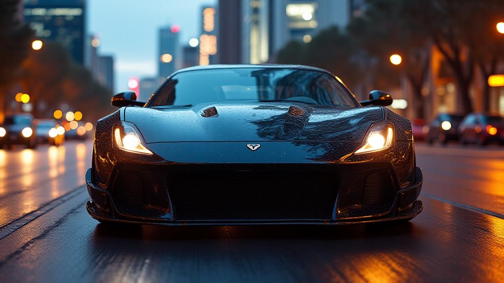 High-performance car on the streets of Melbourne at dusk